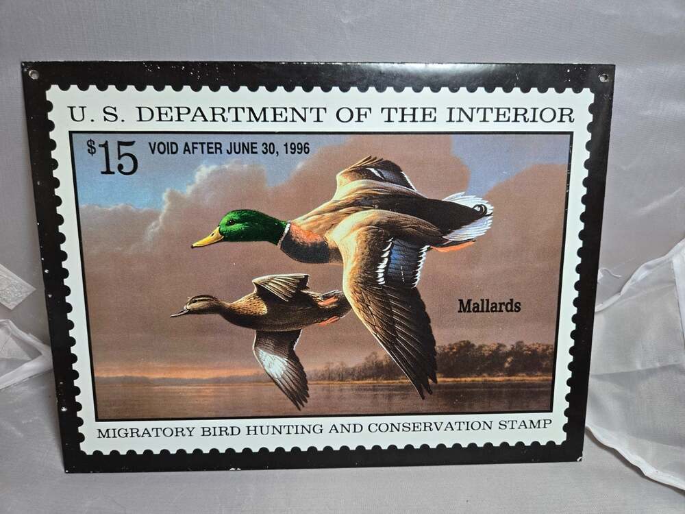 U.S. Department of The Interior Duck Stamp Metal Sign 9 1/4" X 6 7/8" Mallards